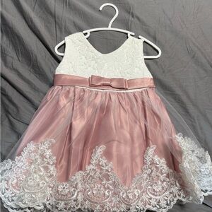 Elegant Pink and White Lace Kids Dress